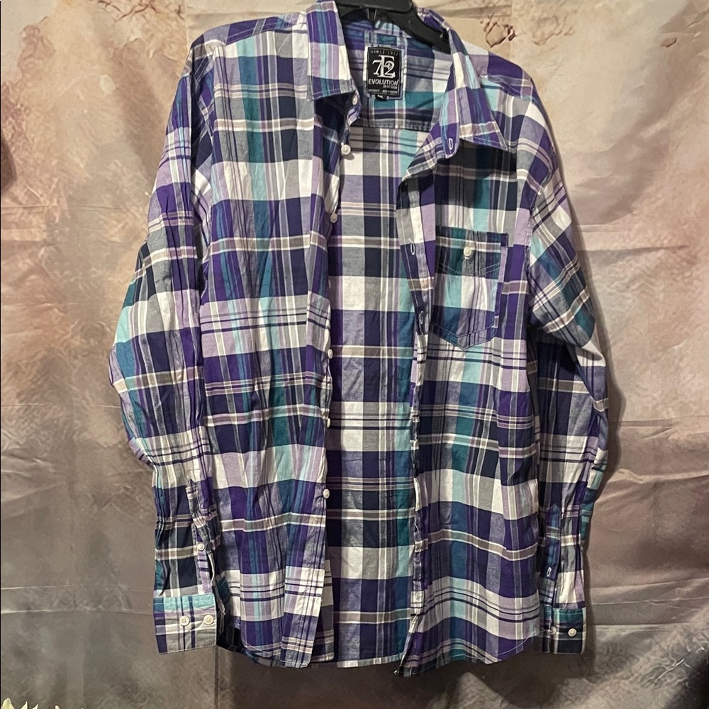 Revolution Men's Blue and Purple Plaid Shirt